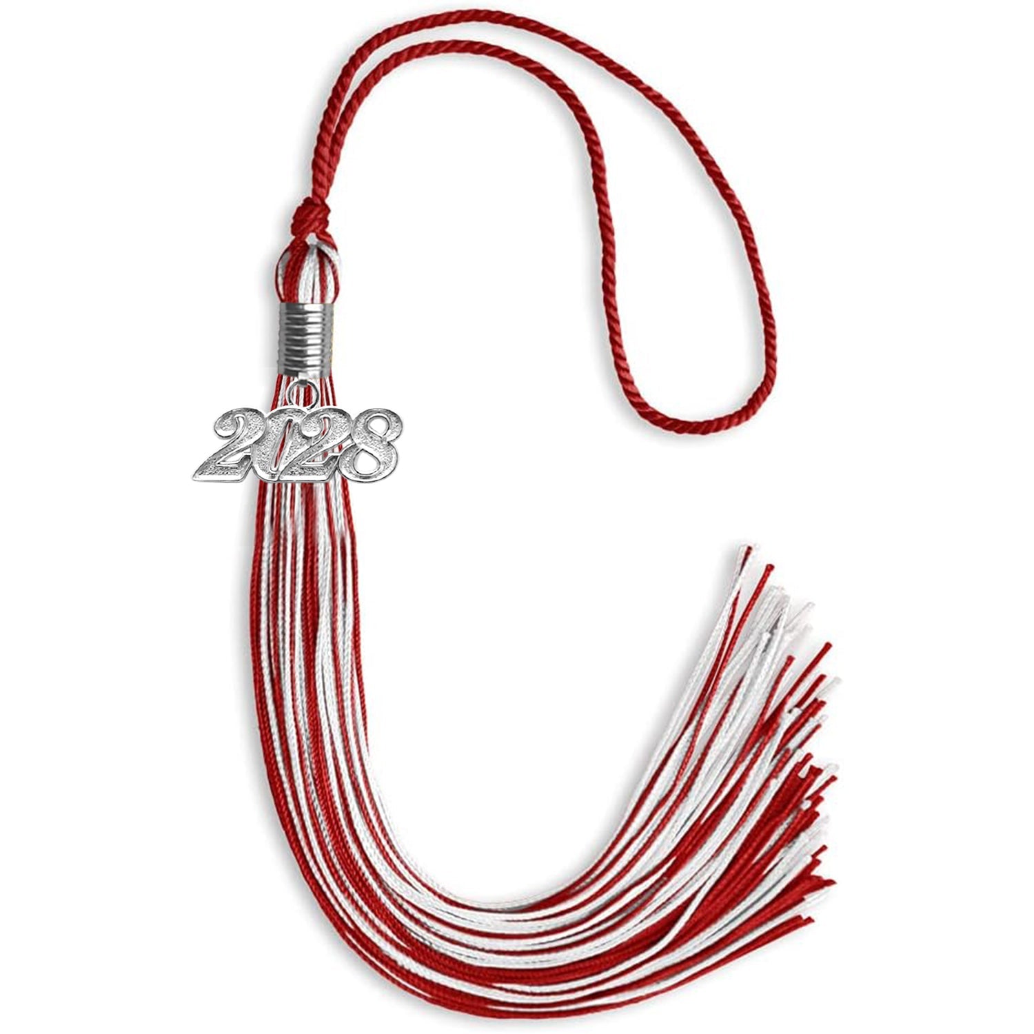 Red/White Mixed Color Graduation Tassel with Silver Date Drop - Endea Graduation