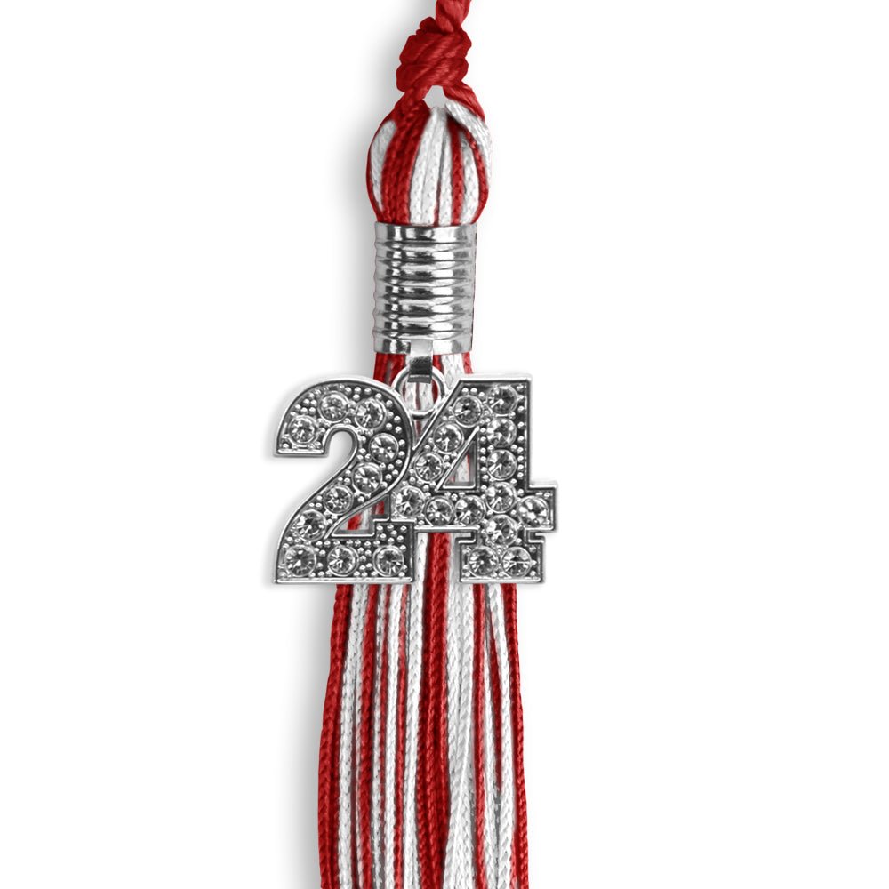 Red/White Mixed Color Graduation Tassel with Silver Date Drop - Endea Graduation