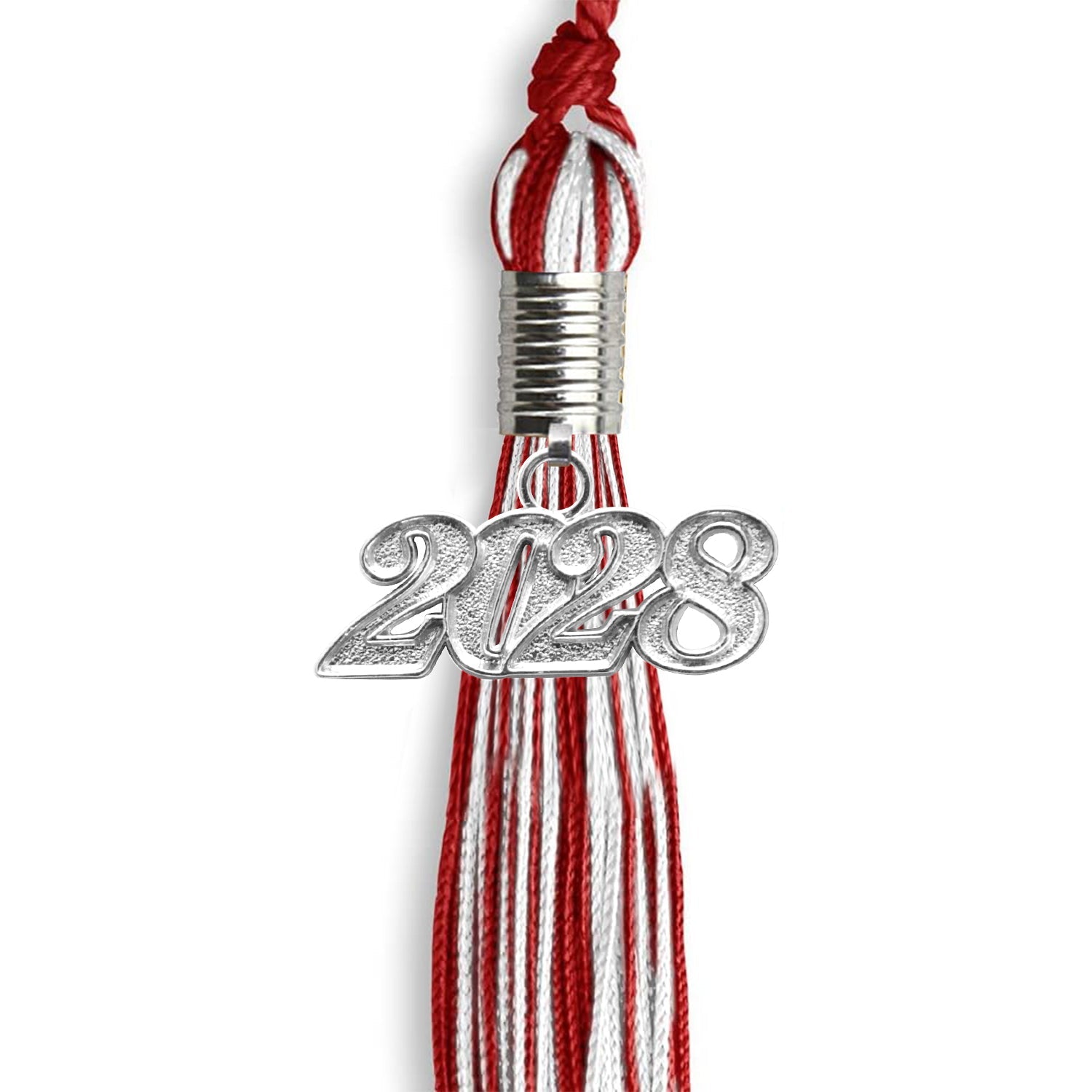 Red/White Mixed Color Graduation Tassel with Silver Date Drop - Endea Graduation