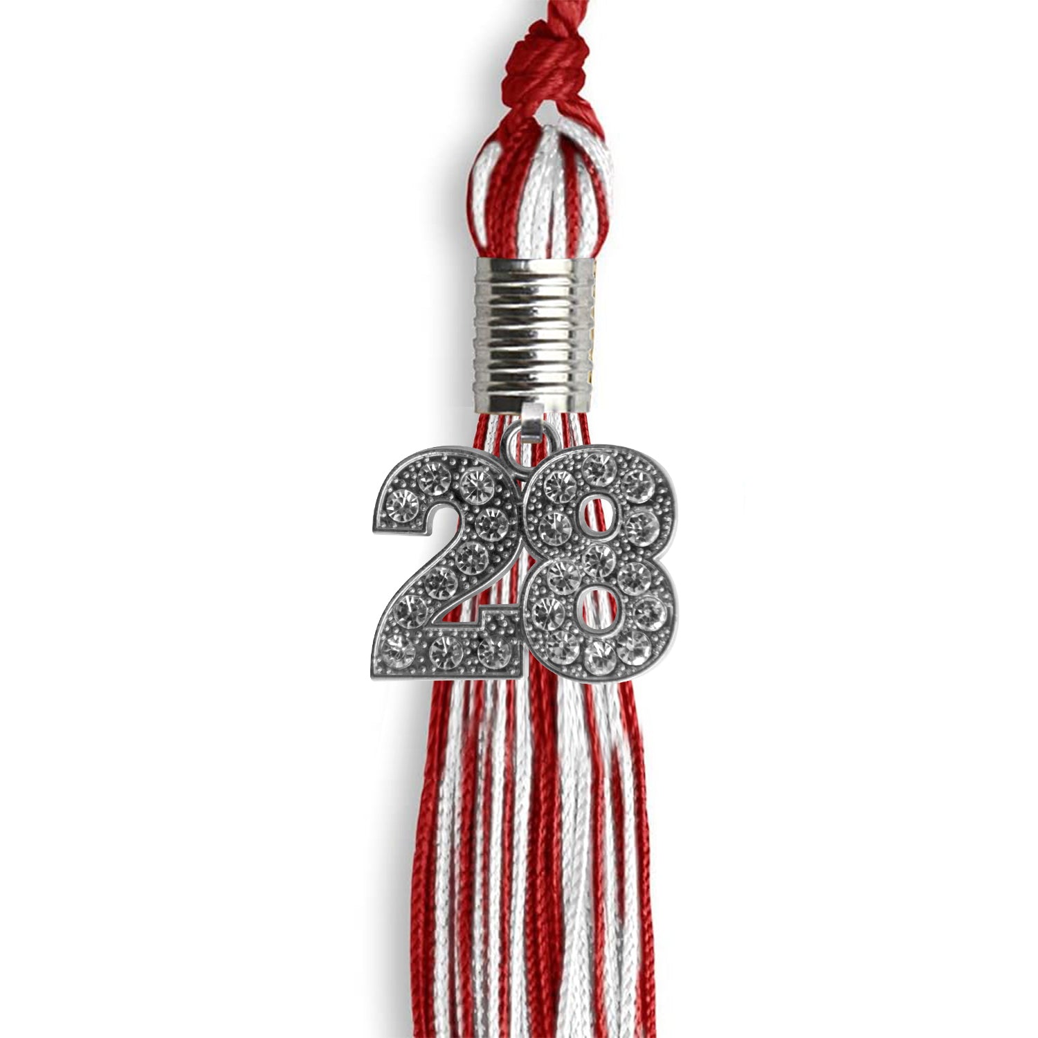 Red/White Mixed Color Graduation Tassel with Silver Date Drop - Endea Graduation