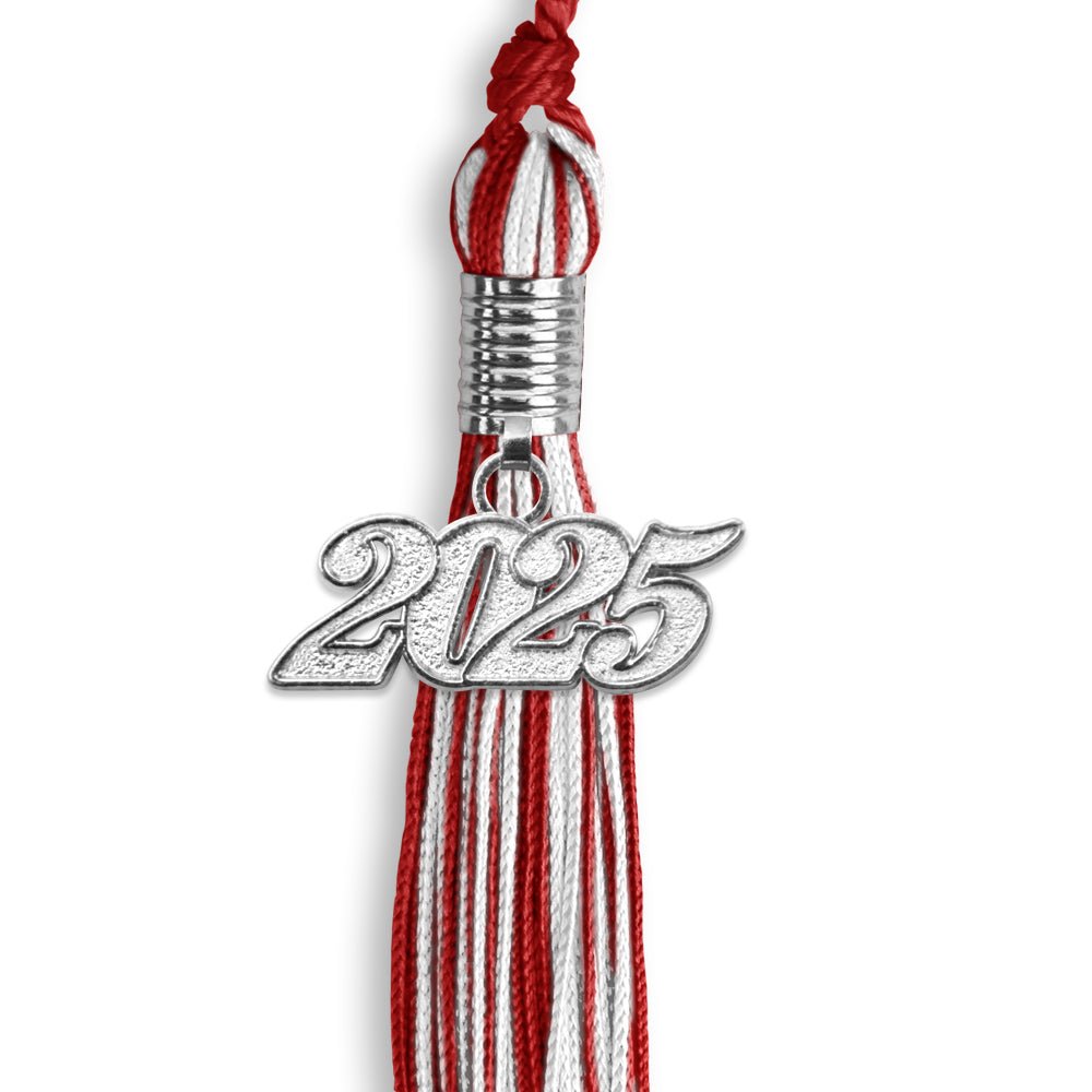 Red/White Mixed Color Graduation Tassel with Silver Date Drop - Endea Graduation