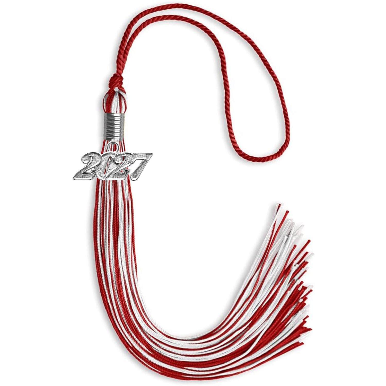 Red/White Mixed Color Graduation Tassel with Silver Date Drop - Endea Graduation