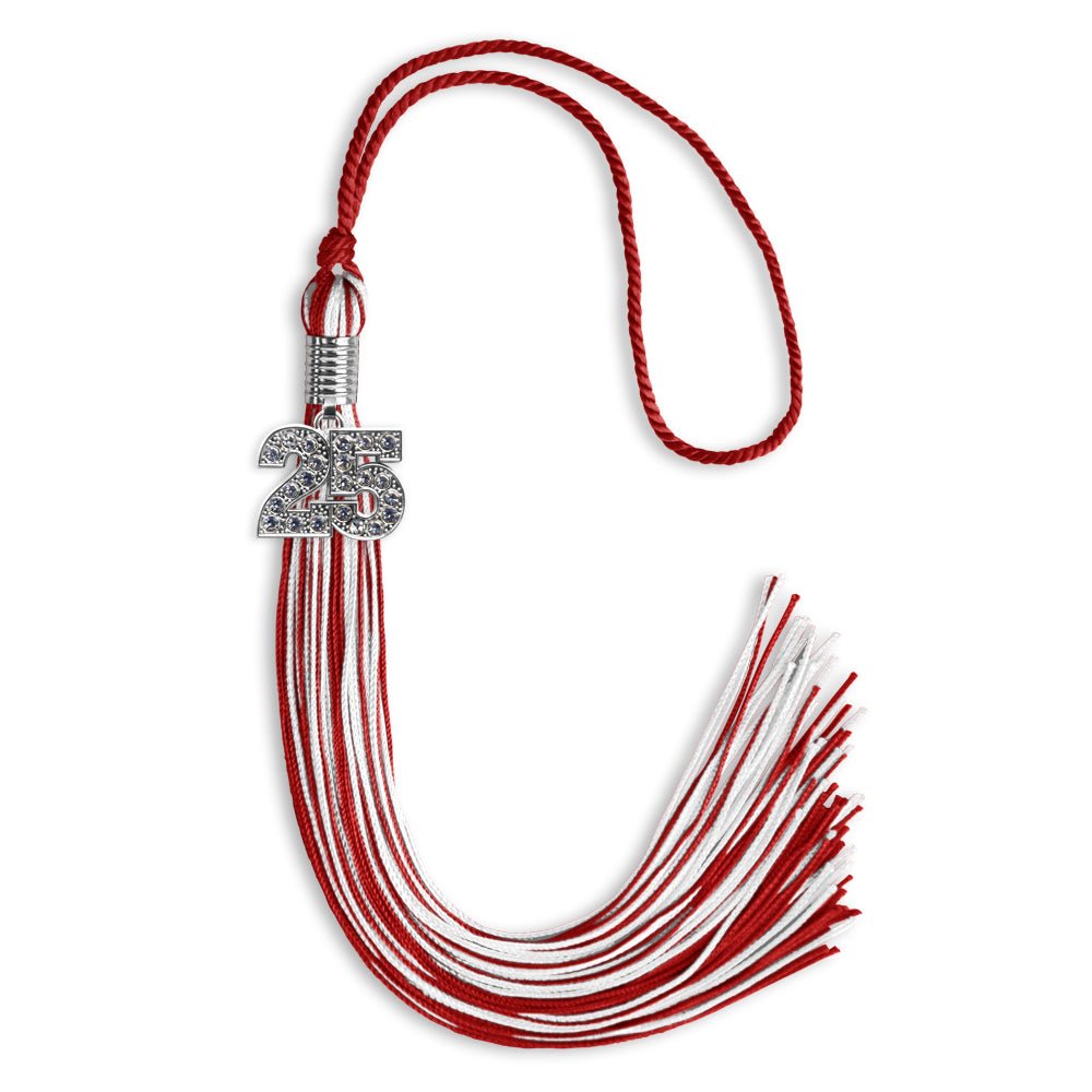 Red/White Mixed Color Graduation Tassel with Silver Date Drop - Endea Graduation