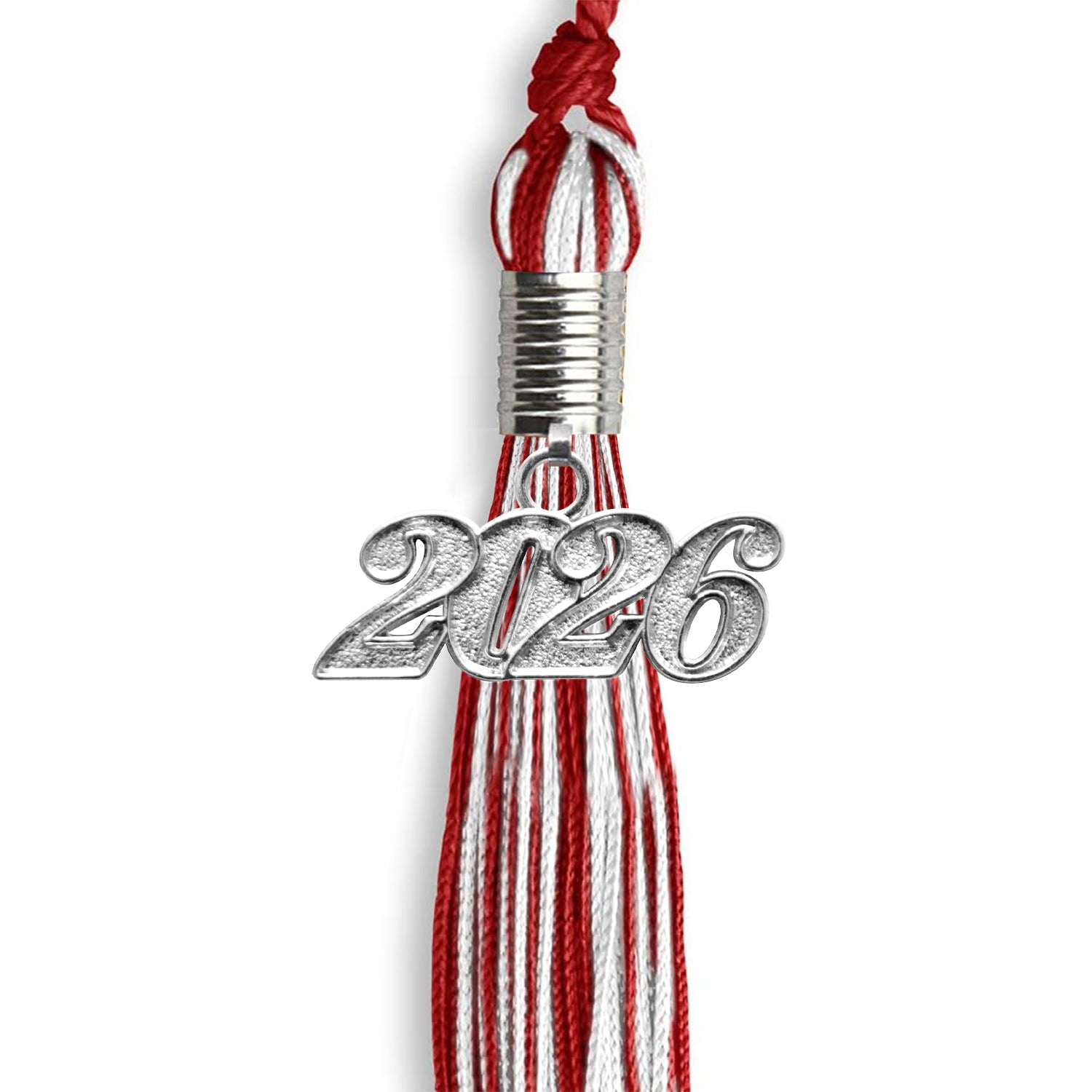 Red/White Mixed Color Graduation Tassel with Silver Date Drop - Endea Graduation