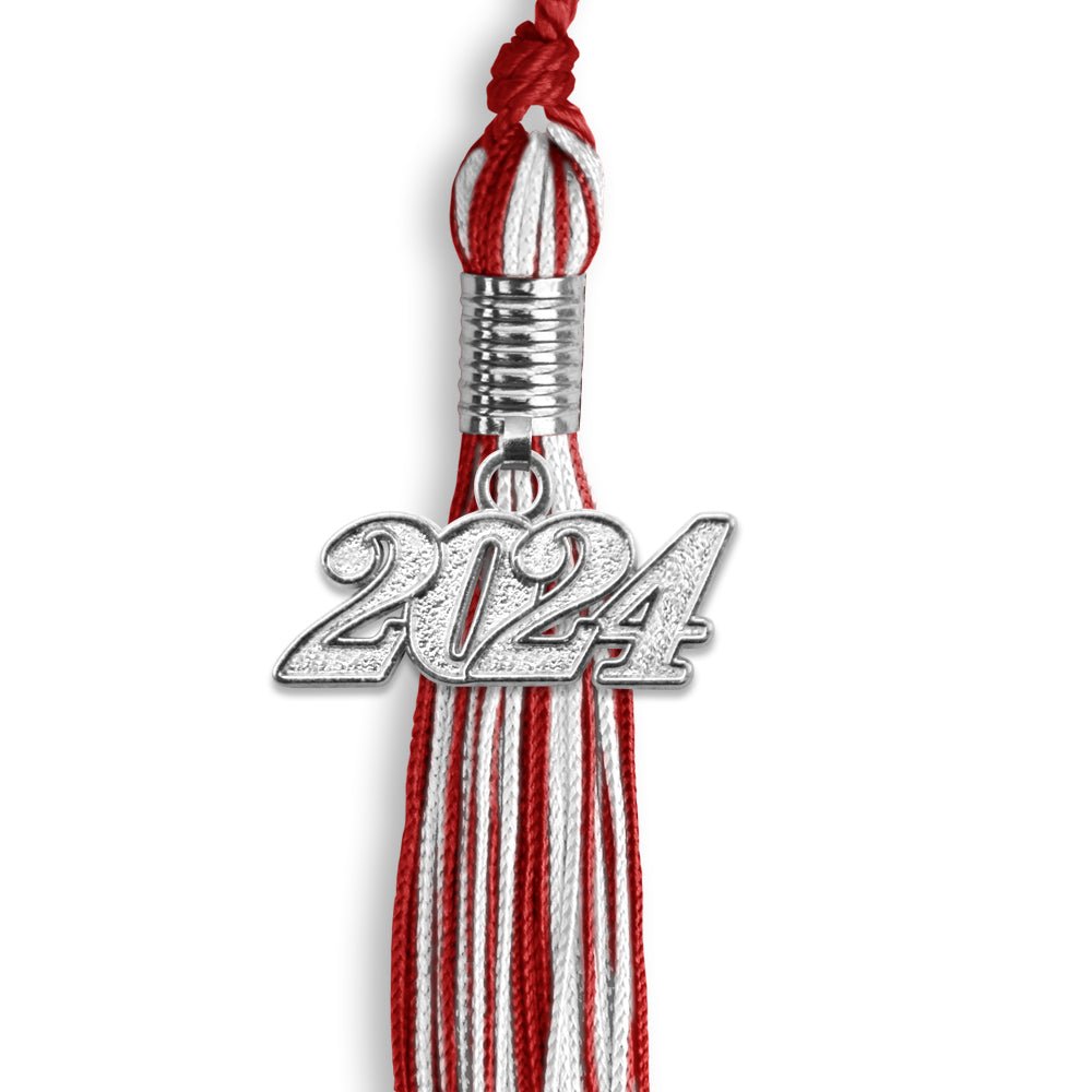 Red/White Mixed Color Graduation Tassel with Silver Date Drop - Endea Graduation