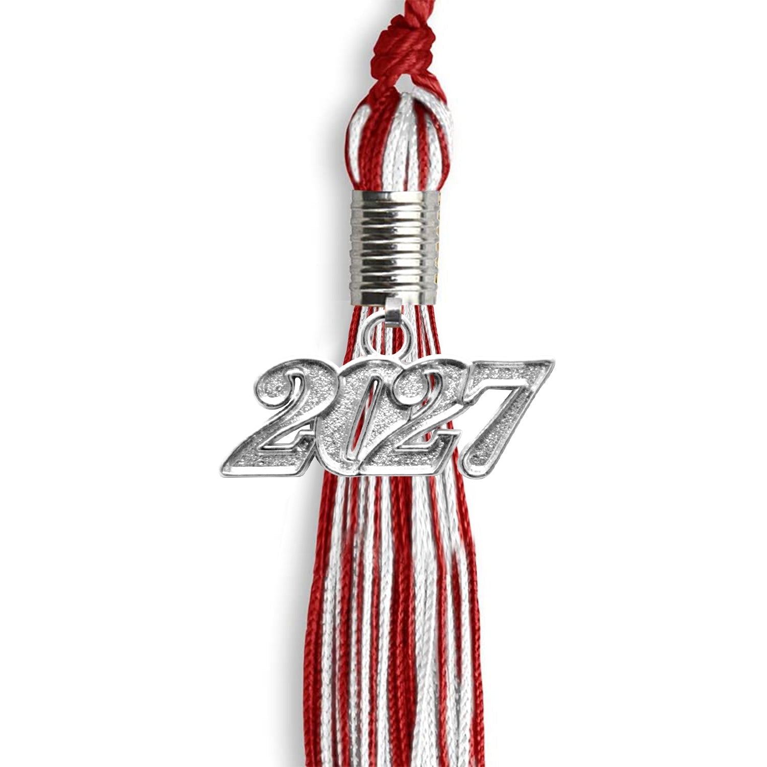 Red/White Mixed Color Graduation Tassel with Silver Date Drop - Endea Graduation