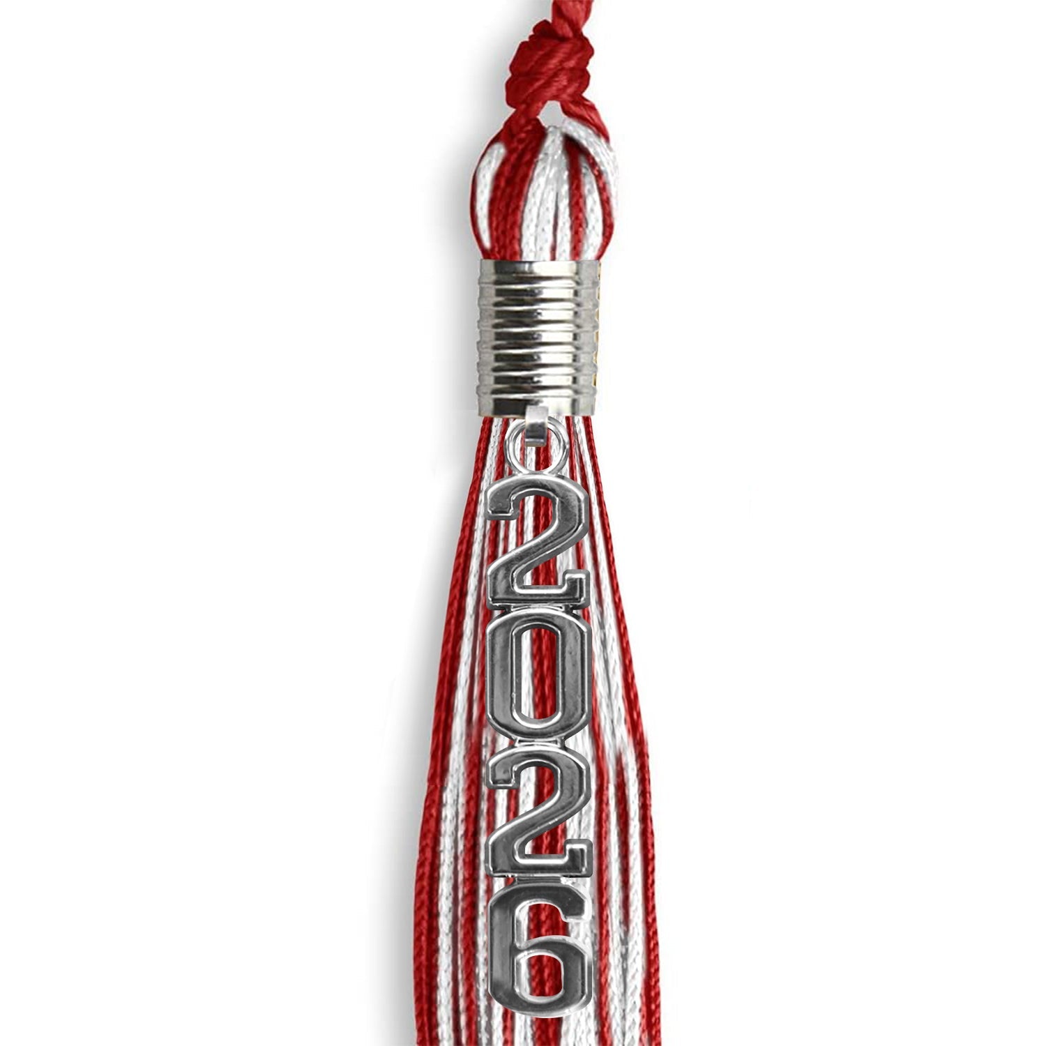 Red/White Mixed Color Graduation Tassel with Stacked Silver Date Drop - Endea Graduation