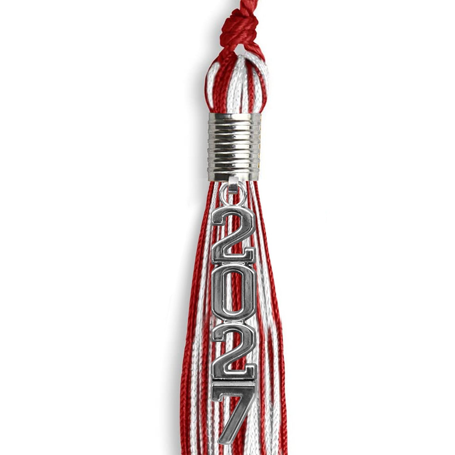 Red/White Mixed Color Graduation Tassel with Stacked Silver Date Drop - Endea Graduation