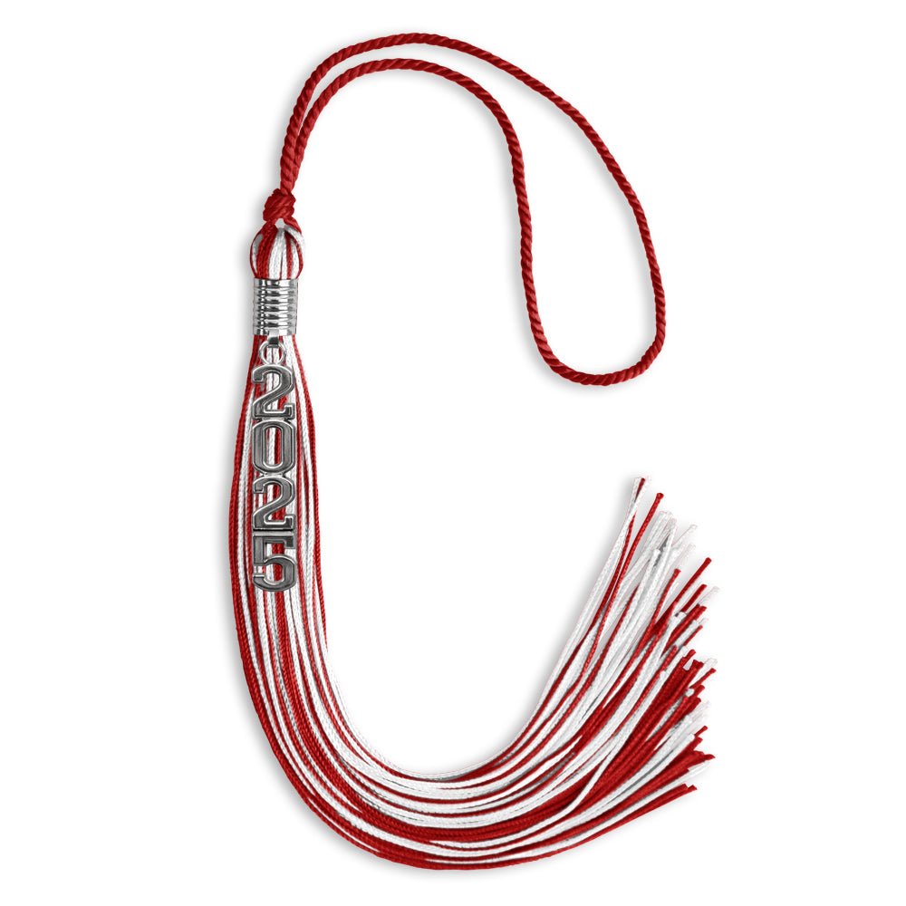 Red/White Mixed Color Graduation Tassel with Stacked Silver Date Drop - Endea Graduation