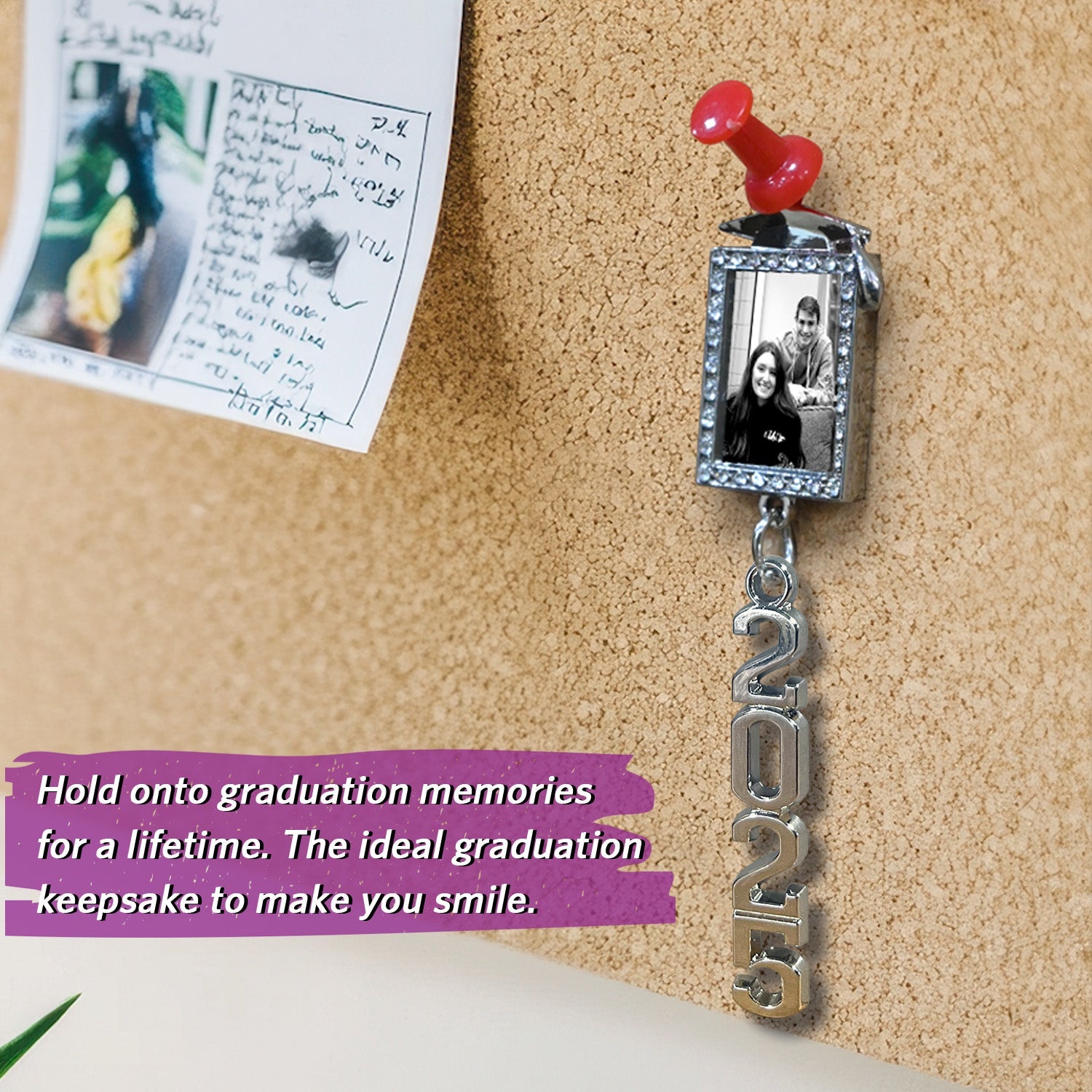 Red/White Tassel with Photo Frame Charm and Stacked Date Drop - Endea Graduation