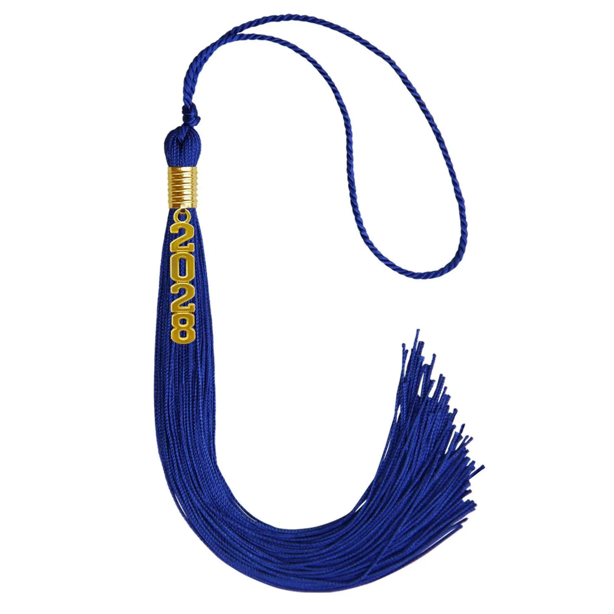 Royal Blue Graduation Tassel with Gold Stacked Date Drop by Endea Graduation