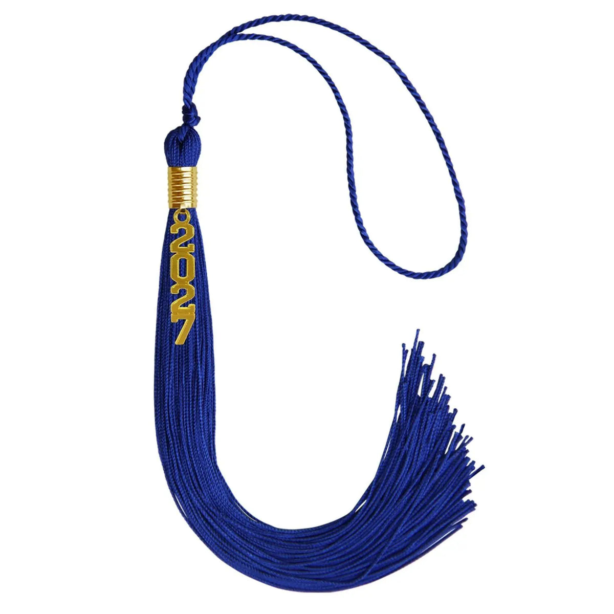 Royal Blue Graduation Tassel with Gold Stacked Date Drop by Endea Graduation