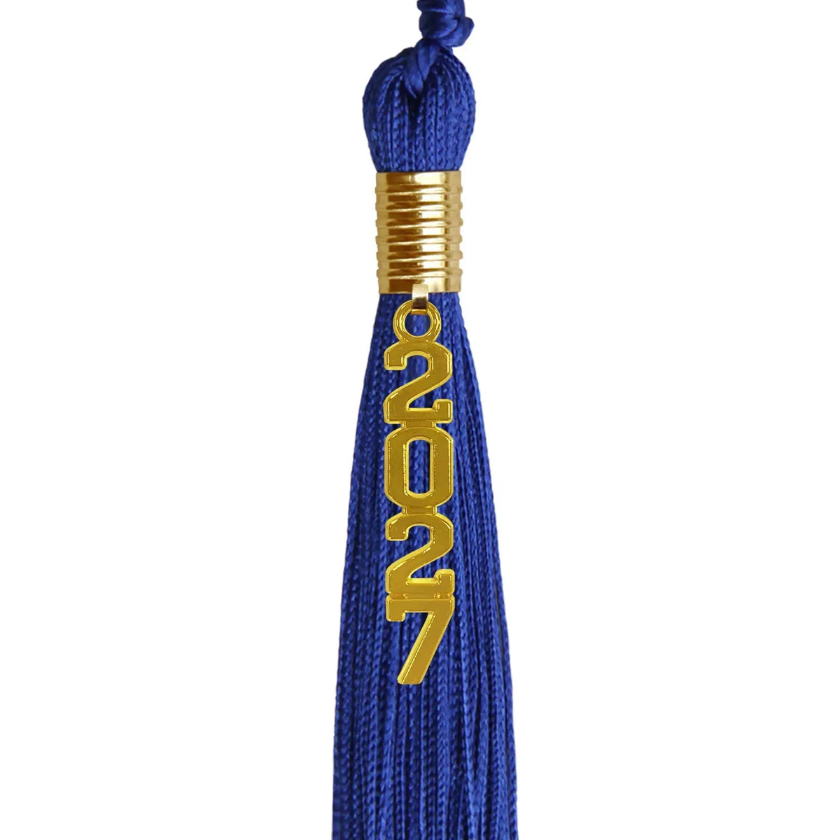 Royal Blue Graduation Tassel with Gold Stacked Date Drop by Endea Graduation