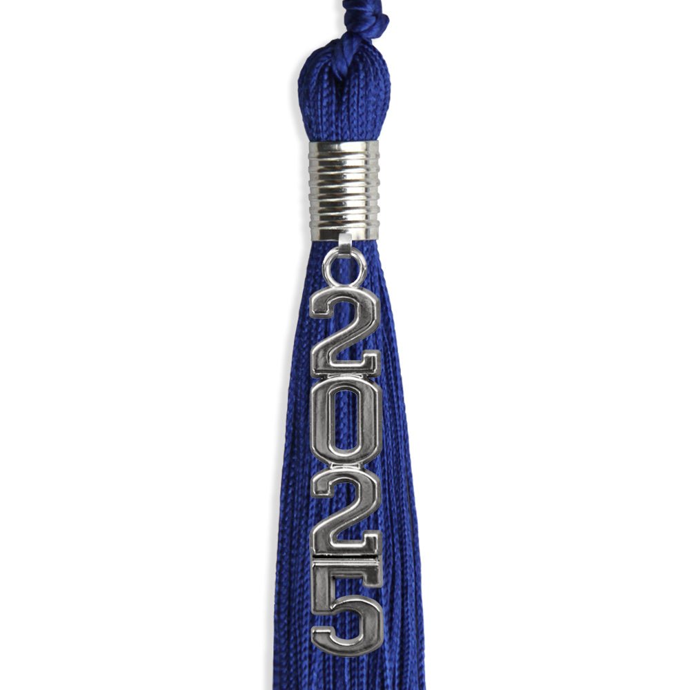 Royal Blue Graduation Tassel with Silver Stacked Date Drop - Endea Graduation