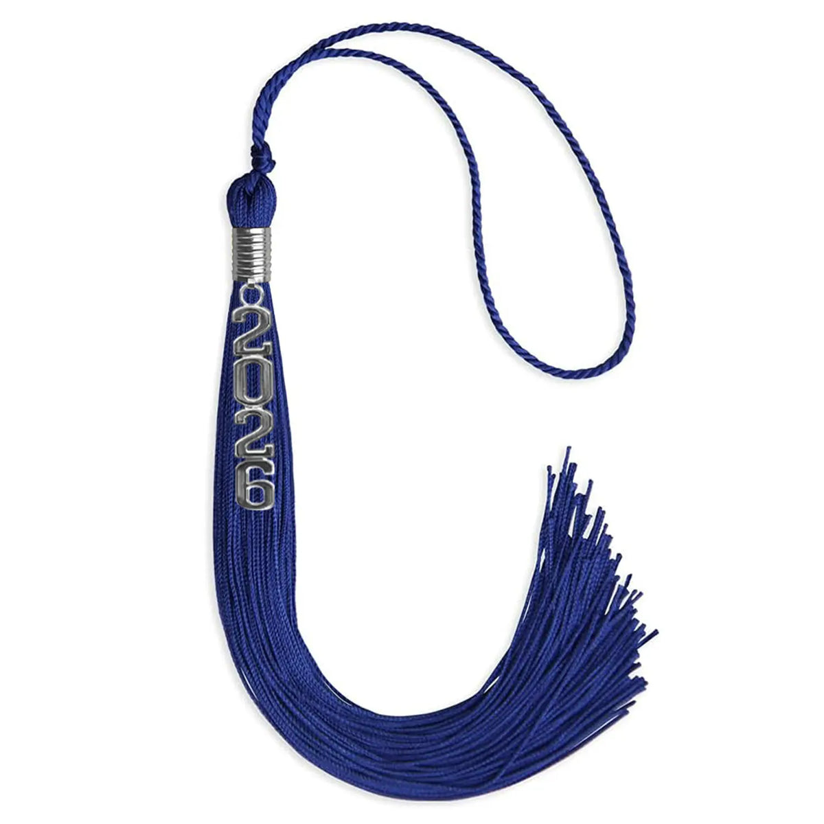 Royal Blue Graduation Tassel with Silver Stacked Date Drop by Endea Graduation