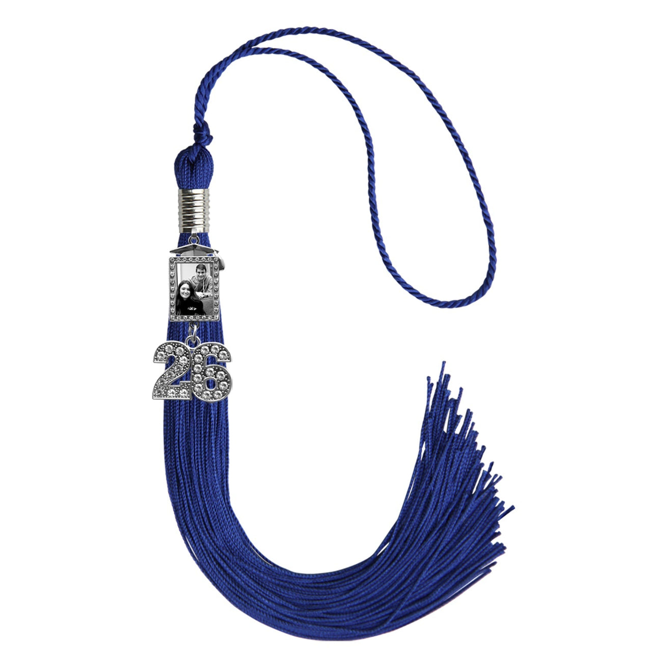 Royal Blue Tassel with Photo Frame Charm and Bling Charm - Endea Graduation