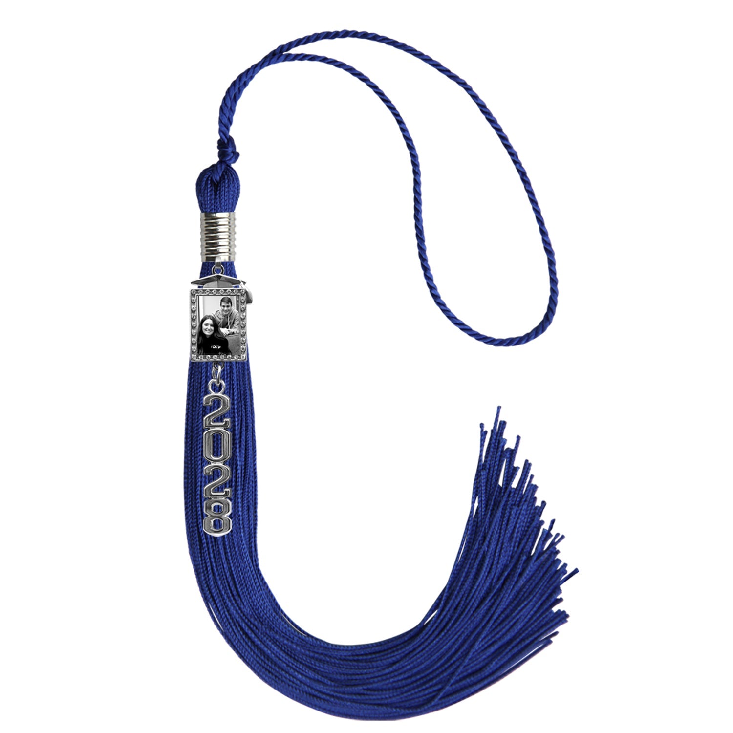 Royal Blue Tassel with Photo Frame Charm and Stacked Date Drop - Endea Graduation
