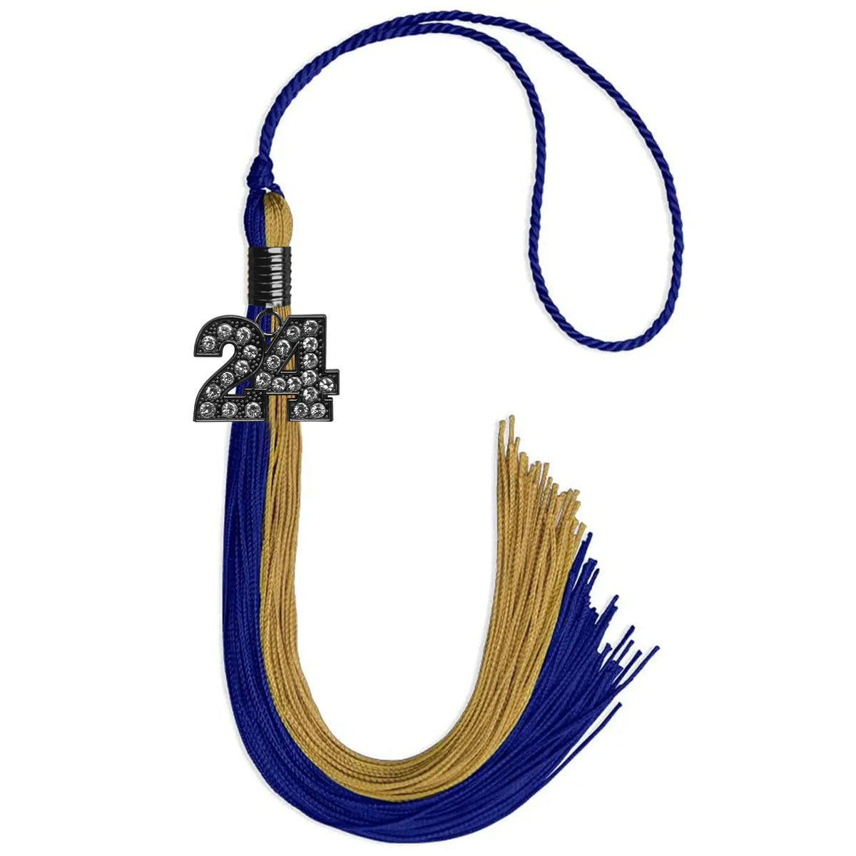 Royal Blue/Antique Gold Graduation Tassel with Black Bling Charm - Endea Graduation
