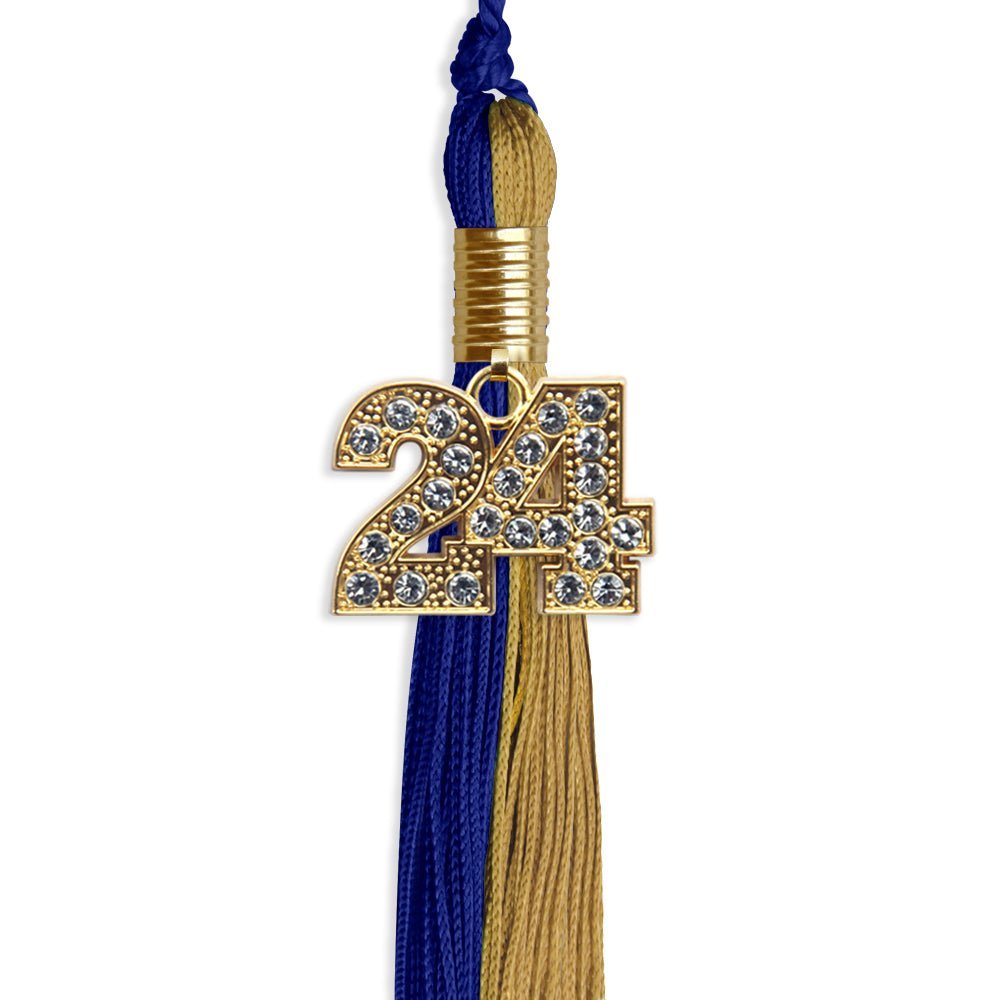 Royal Blue/Antique Gold Graduation Tassel with Gold Bling Charm - Endea Graduation