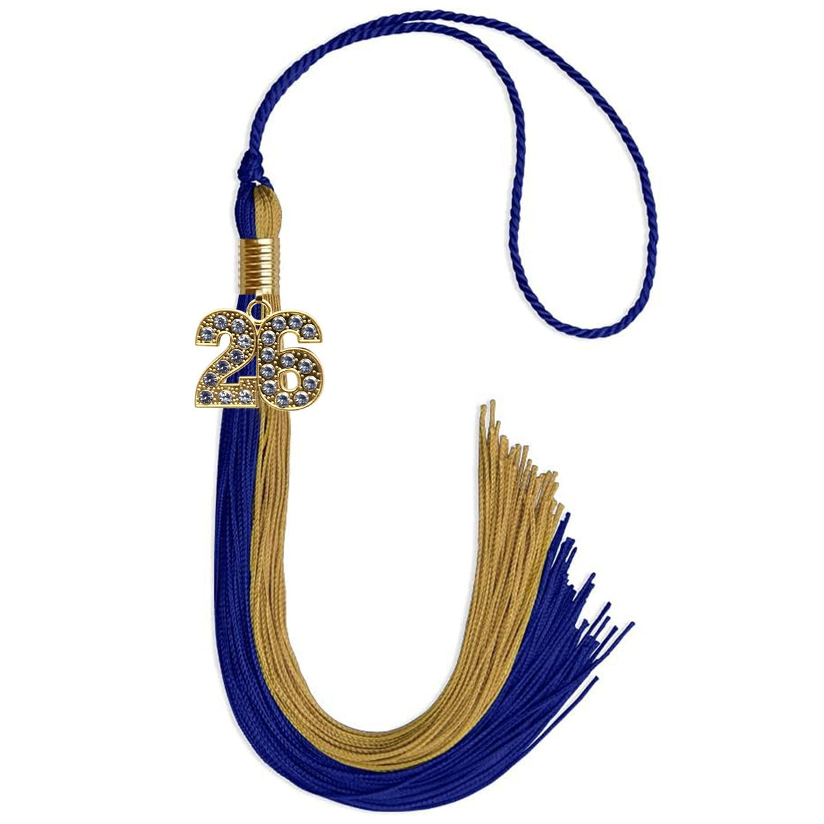 Royal Blue/Antique Gold Graduation Tassel with Gold Bling Charm - Endea Graduation