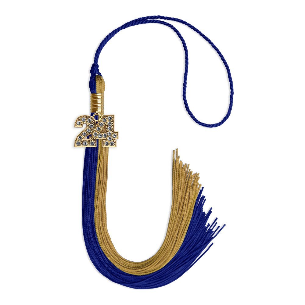 Royal Blue/Antique Gold Graduation Tassel with Gold Bling Charm - Endea Graduation