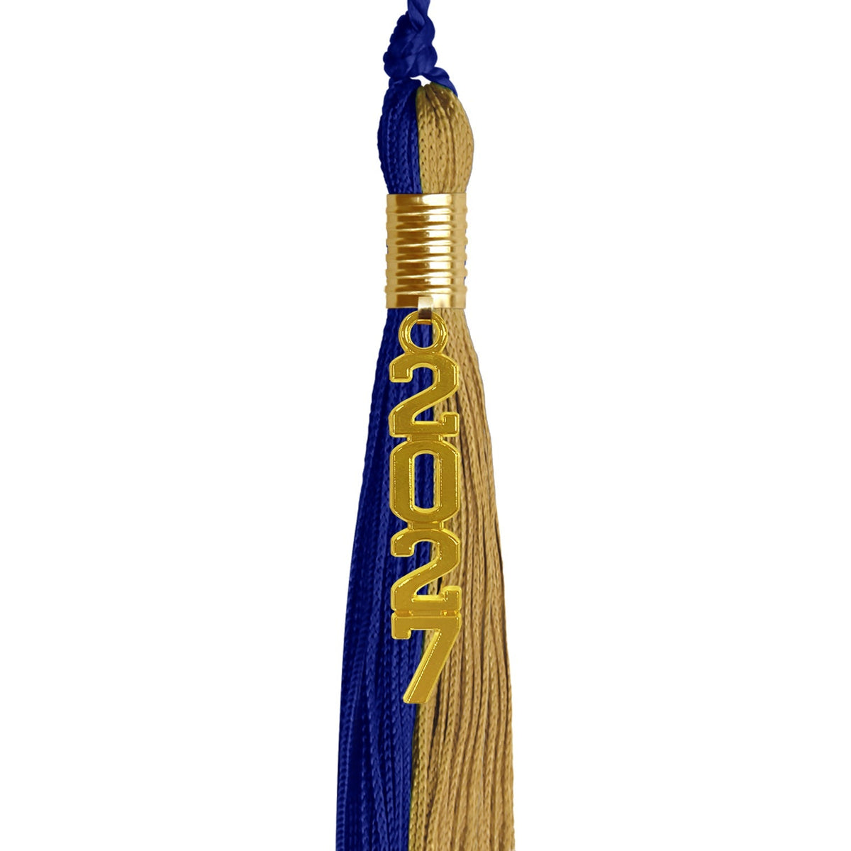 Royal Blue/Antique Gold Graduation Tassel with Gold Stacked Date Drop - Endea Graduation