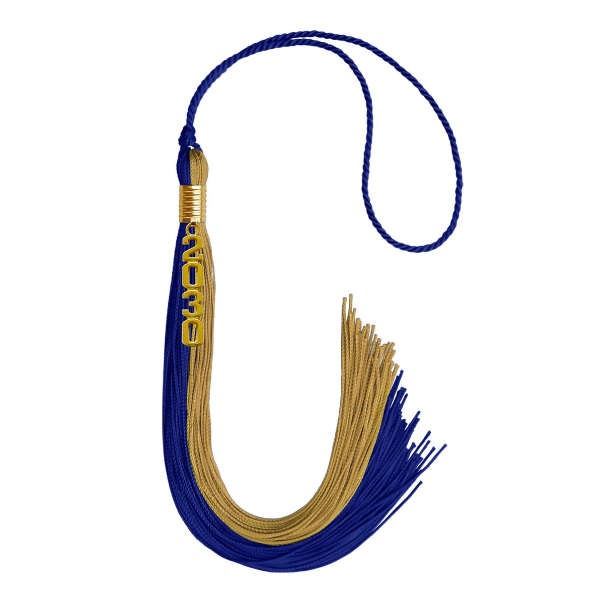 Royal Blue/Antique Gold Graduation Tassel with Gold Stacked Date Drop - Endea Graduation