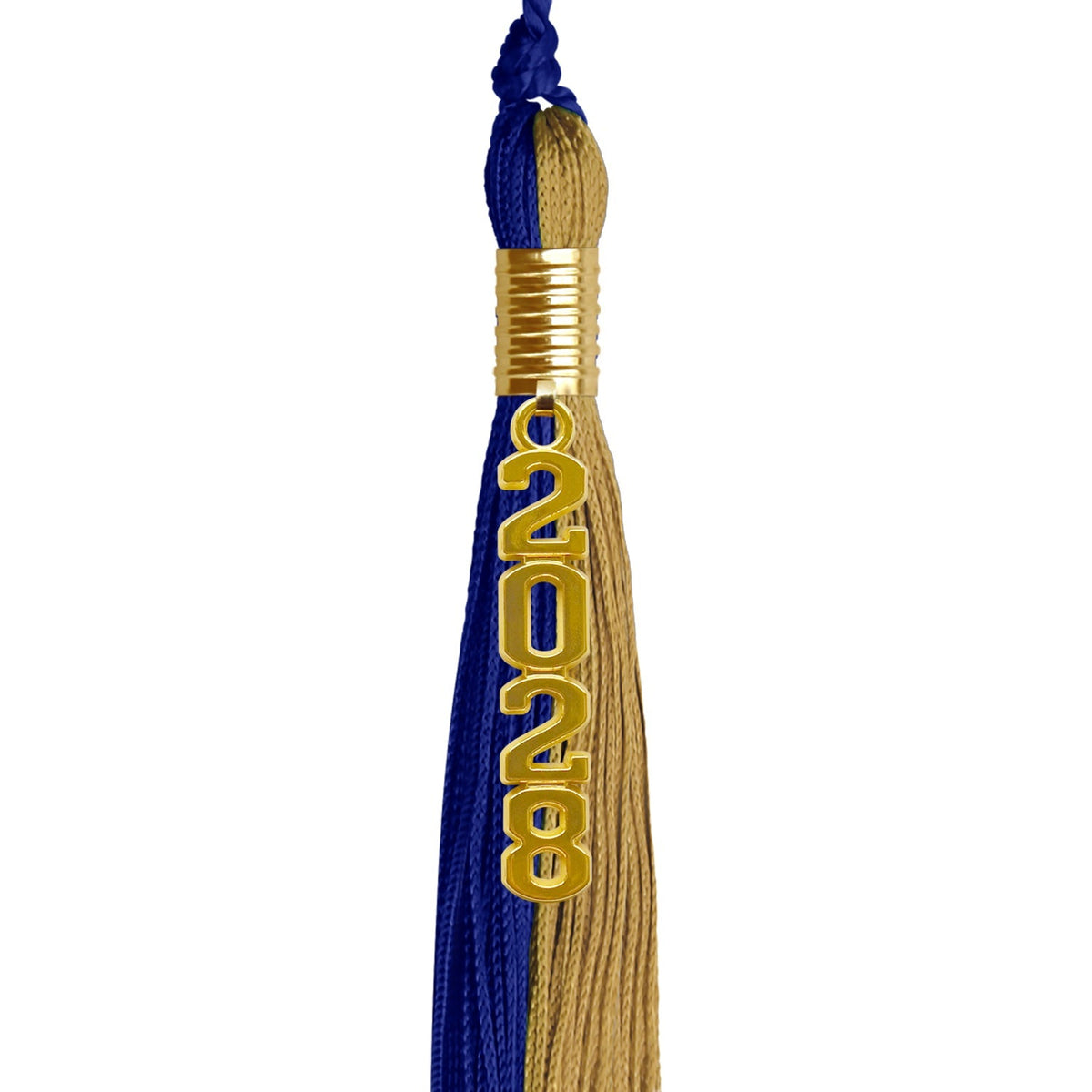 Royal Blue/Antique Gold Graduation Tassel with Gold Stacked Date Drop - Endea Graduation