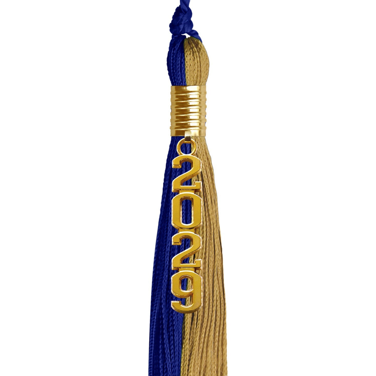 Royal Blue/Antique Gold Graduation Tassel with Gold Stacked Date Drop - Endea Graduation