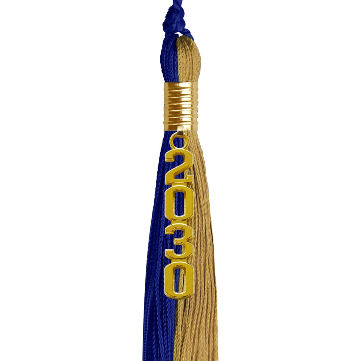 Royal Blue/Antique Gold Graduation Tassel with Gold Stacked Date Drop - Endea Graduation