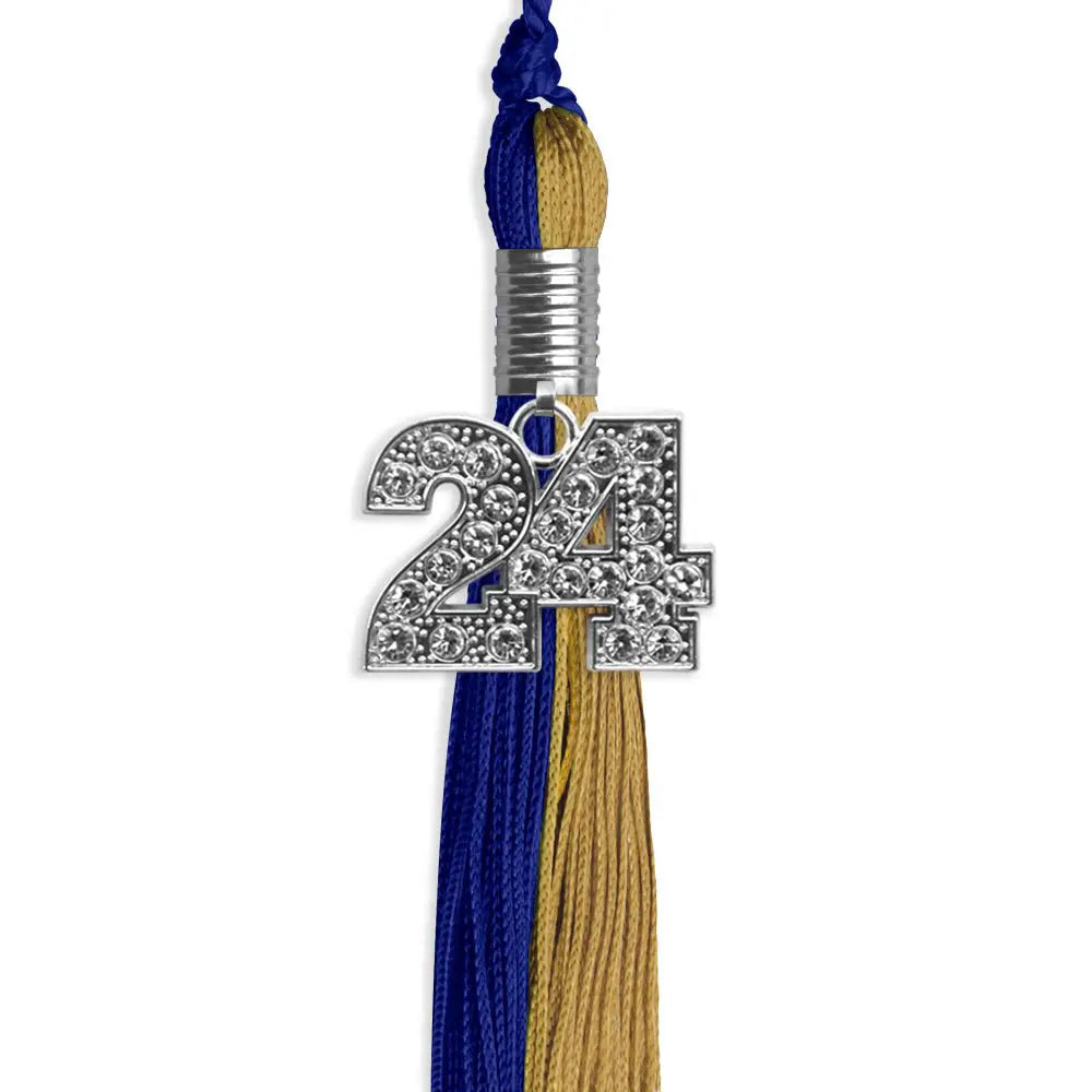 Royal Blue/Antique Gold Graduation Tassel with Silver Bling Charm - Endea Graduation