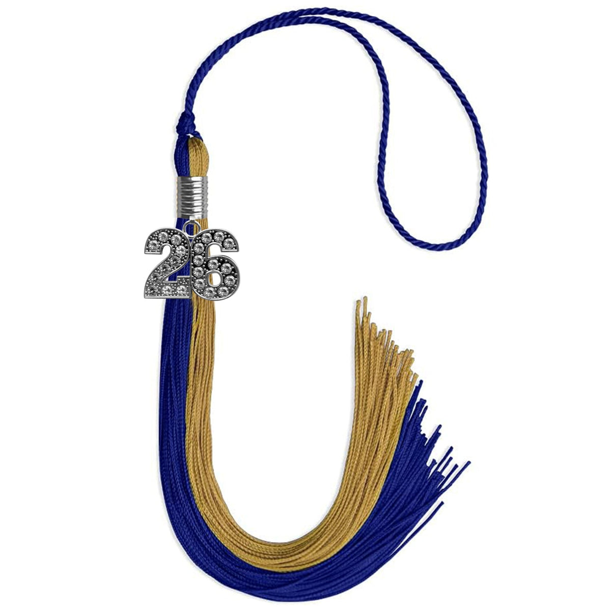 Royal Blue/Antique Gold Graduation Tassel with Silver Bling Charm - Endea Graduation