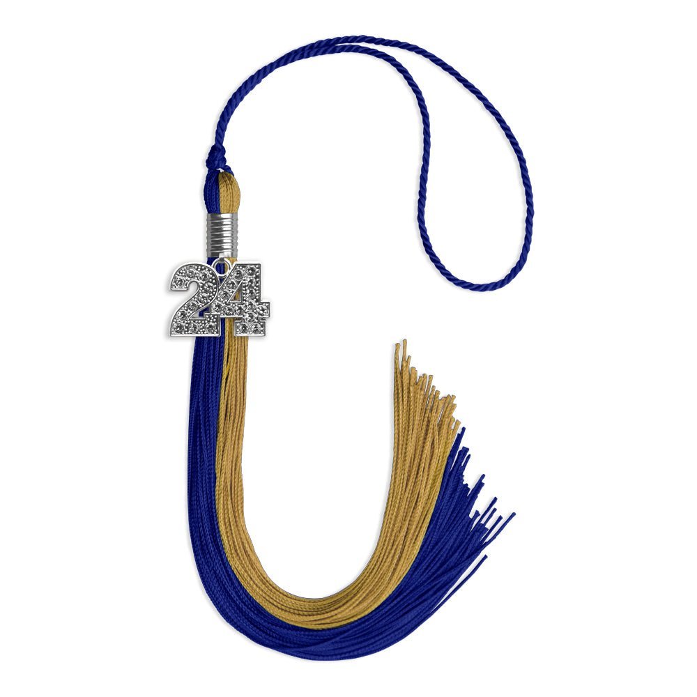 Royal Blue/Antique Gold Graduation Tassel with Silver Bling Charm - Endea Graduation