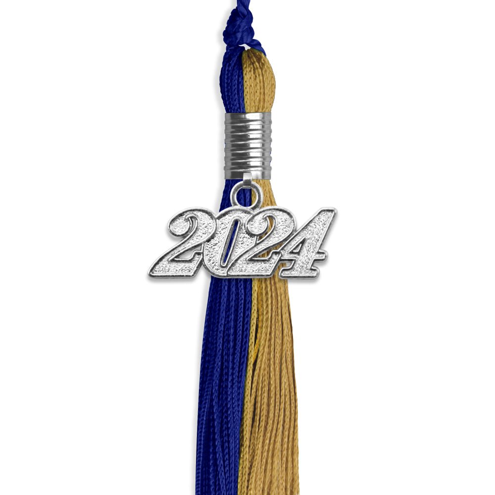 Royal Blue/Antique Gold Graduation Tassel with Silver Date Drop - Endea Graduation