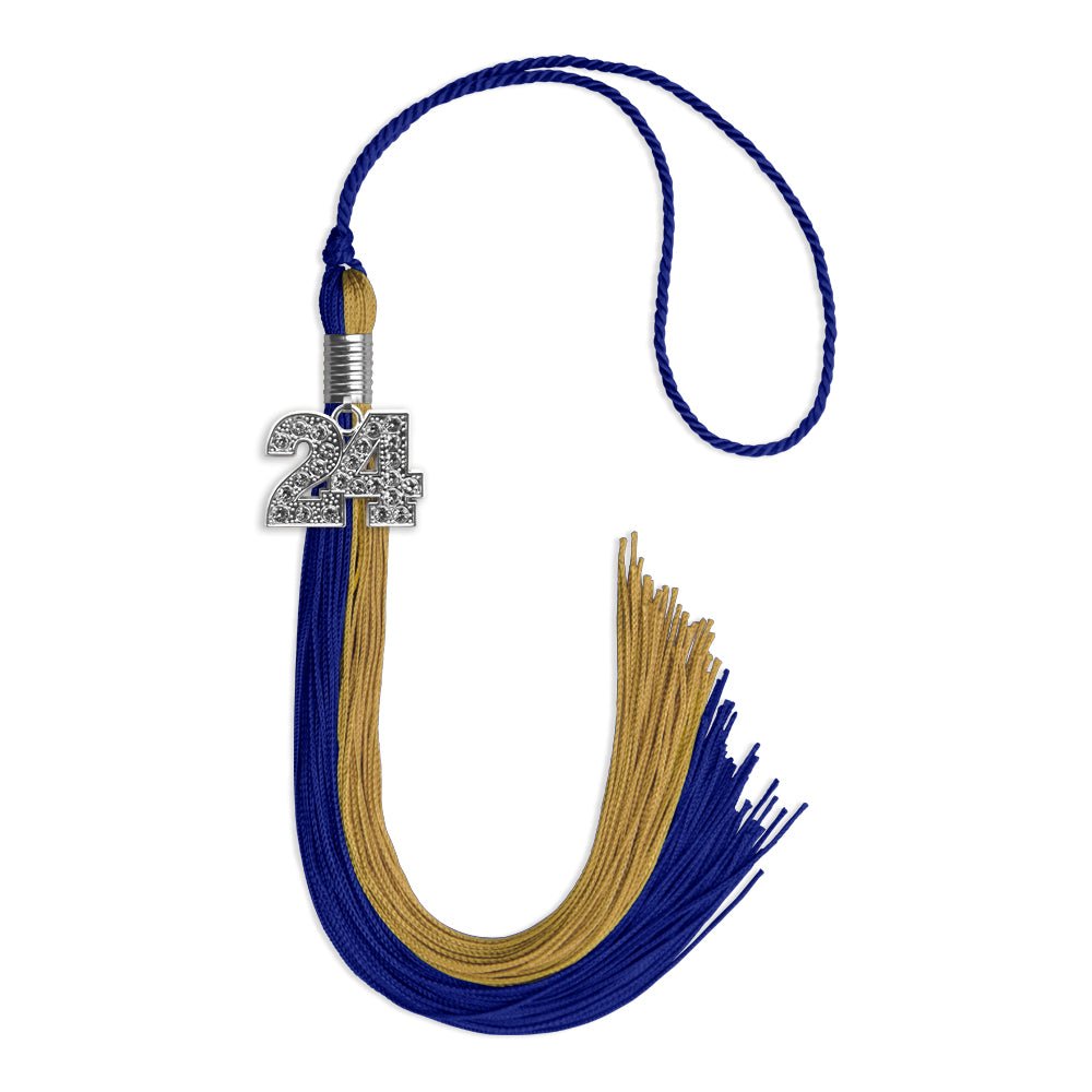 Royal Blue/Antique Gold Graduation Tassel with Silver Date Drop - Endea Graduation