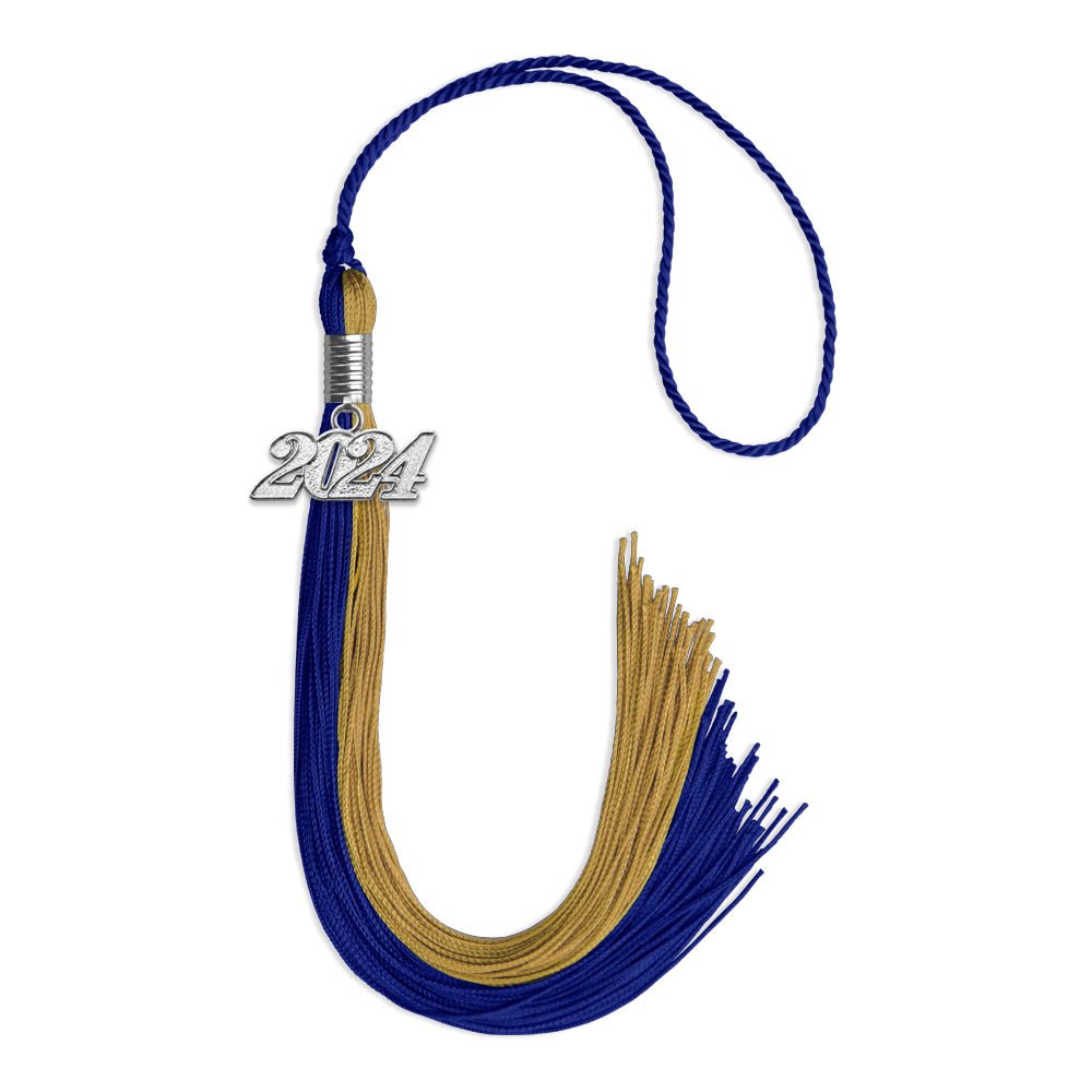 Royal Blue/Antique Gold Graduation Tassel with Silver Date Drop - Endea Graduation