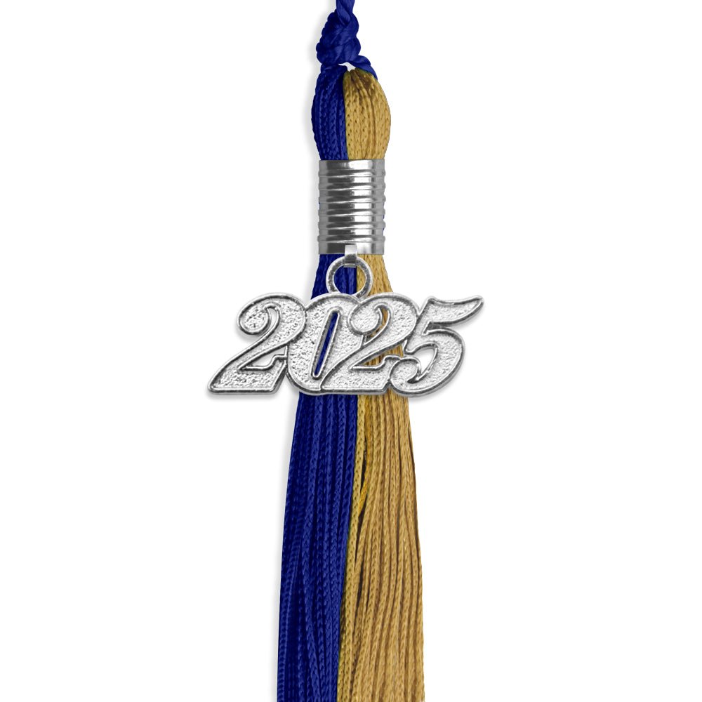 Royal Blue/Antique Gold Graduation Tassel with Silver Date Drop - Endea Graduation