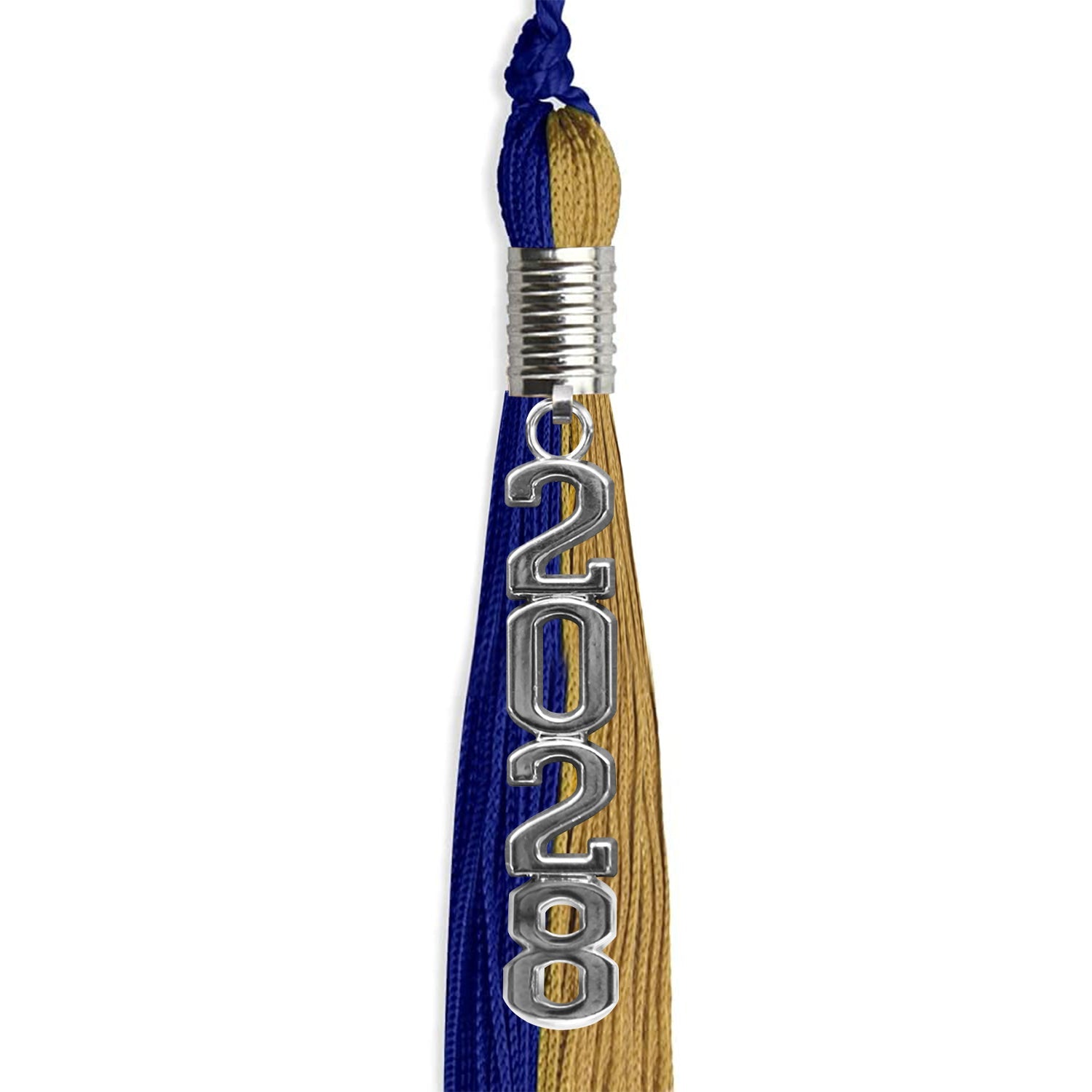 Royal Blue/Antique Gold Graduation Tassel with Silver Stacked Date Drop - Endea Graduation