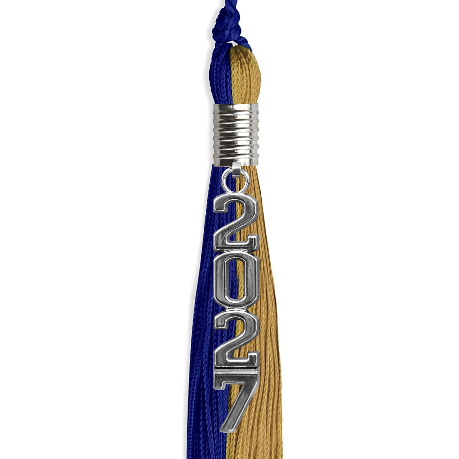 Royal Blue/Antique Gold Graduation Tassel with Silver Stacked Date Drop - Endea Graduation