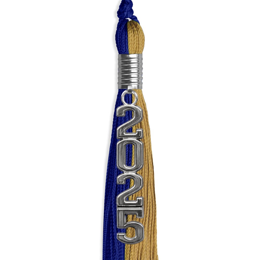 Royal Blue/Antique Gold Graduation Tassel with Silver Stacked Date Drop - Endea Graduation