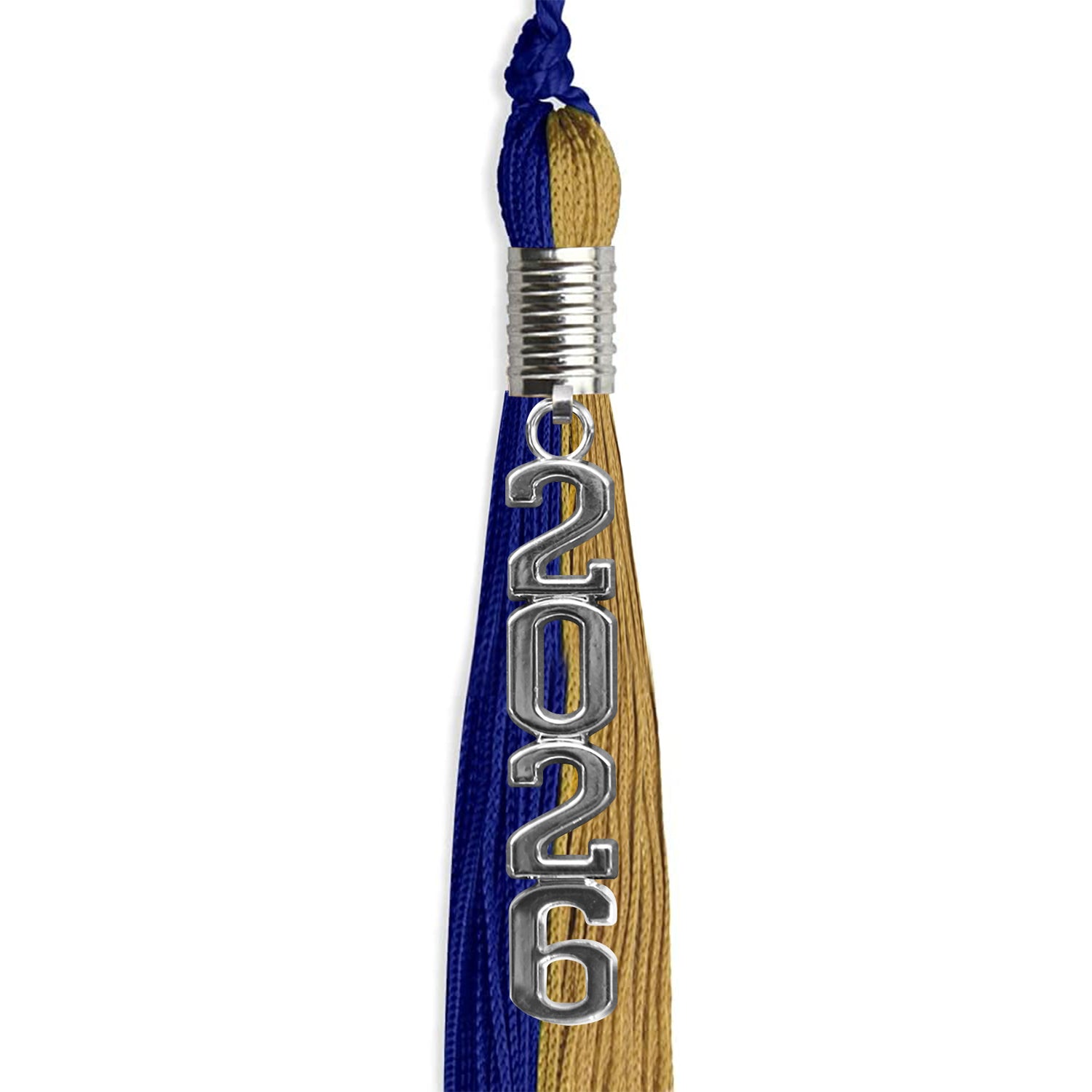 Royal Blue/Antique Gold Graduation Tassel with Silver Stacked Date Drop - Endea Graduation