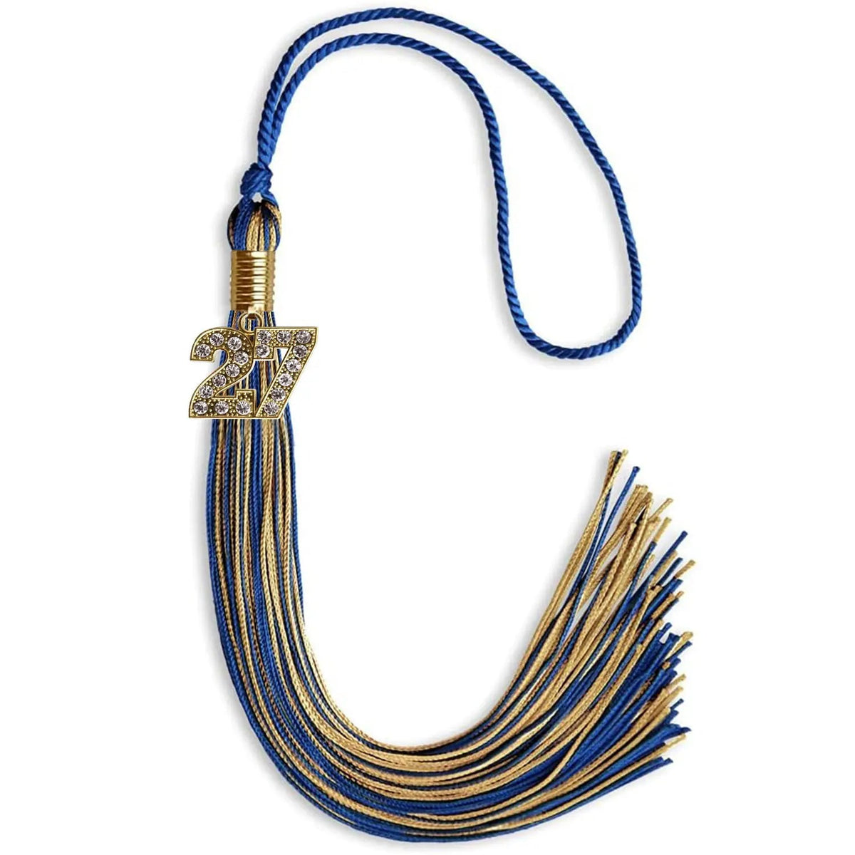Royal Blue/Antique Gold Mixed Color Graduation Tassel with Gold Bling Charm - Endea Graduation