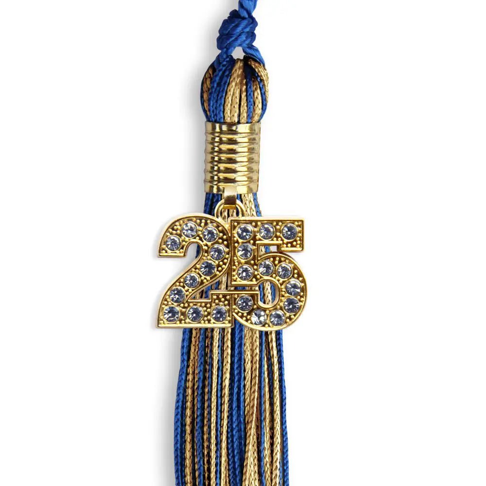Royal Blue/Antique Gold Mixed Color Graduation Tassel with Gold Bling Charm - Endea Graduation
