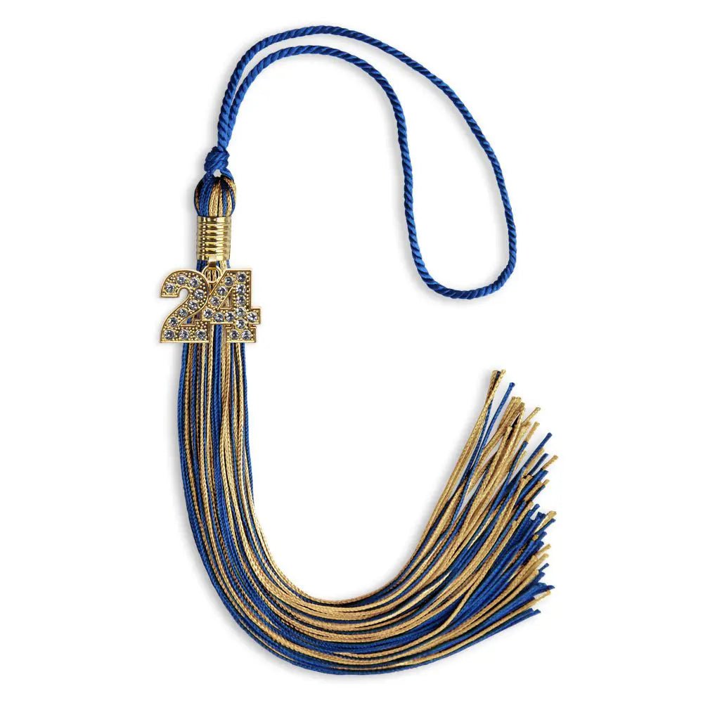 Royal Blue/Antique Gold Mixed Color Graduation Tassel with Gold Bling Charm - Endea Graduation