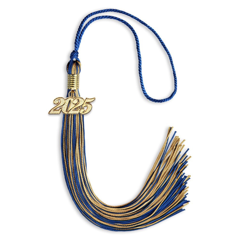 Royal Blue/Antique Gold Mixed Color Graduation Tassel with Gold Date Drop - Endea Graduation