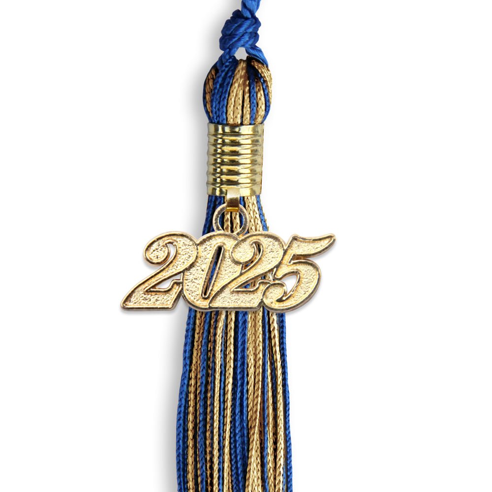 Royal Blue/Antique Gold Mixed Color Graduation Tassel with Gold Date Drop - Endea Graduation