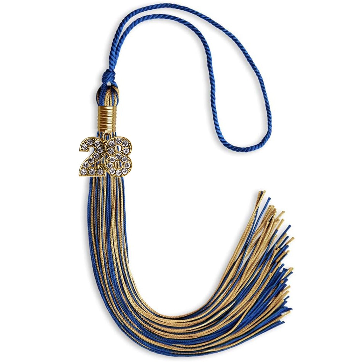 Royal Blue/Antique Gold Mixed Color Graduation Tassel with Gold Date Drop - Endea Graduation