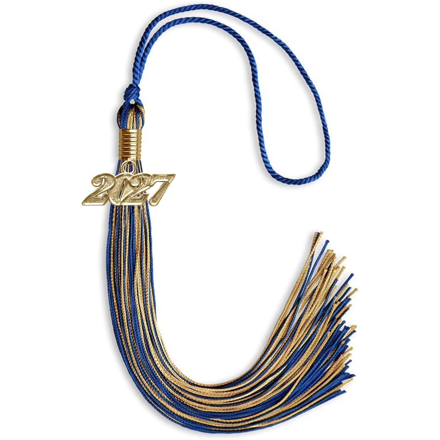 Royal Blue/Antique Gold Mixed Color Graduation Tassel with Gold Date Drop - Endea Graduation