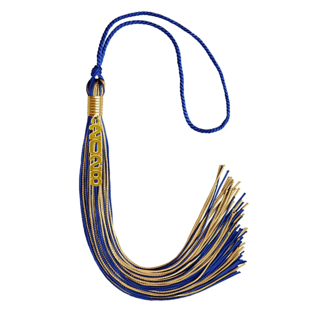 Royal Blue/Antique Gold Mixed Color Graduation Tassel with Gold Stacked Date Drop - Endea Graduation