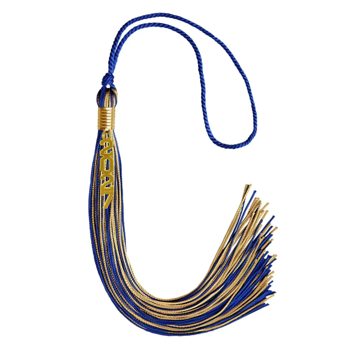 Royal Blue/Antique Gold Mixed Color Graduation Tassel with Gold Stacked Date Drop - Endea Graduation